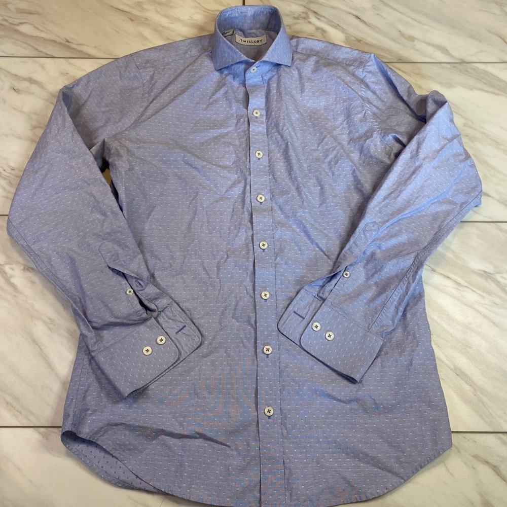 Twillory Blue Long Sleeve Button Down Cotton Tailored Fit 15.5 34/35